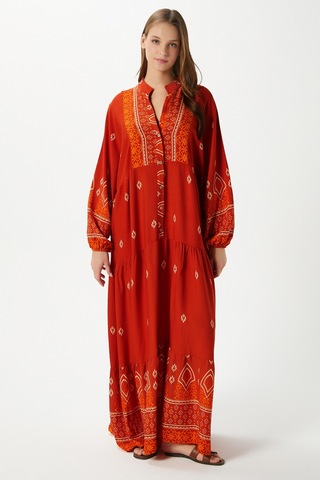 Modest Kadın Andrea Turuncu %100 Viskon Maksi Boy Yazlık Elbise Turuncuekrubej Çok Renkli