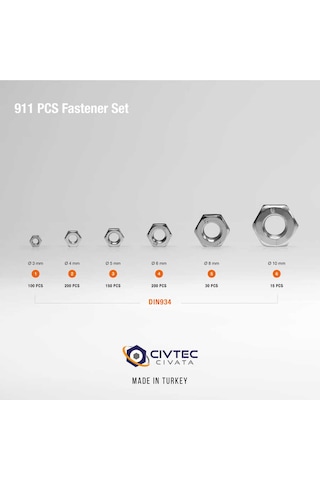 Civtec 911 Parça 12 Çeşit Somun Ve Pul Seti - Takım Çantası