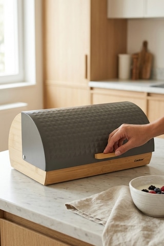 Cooker Lunora Metal Kapaklı Bambu Ekmek Kutusu Ckr4539 Gri
