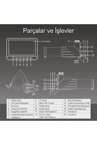 Um053 5.0 İnç Ips Ekranlı 50x Dijital Teleskop - 1080p Full Hd Video, 14 Mp Fotoğraf, Tripod & Uzaktan Kumandalı Uzak Mesafe Gözlem Dürbünü