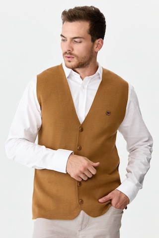 Desen Triko Erkek İnce Triko Düz Yelek Camel Camel