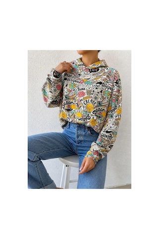 Angbutik Kadın Zarif Detay Kapüşonlu Uzun Kol Renkli Jogger Sweatshirt Lila