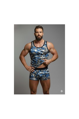 Erkek Kamuflaj Tank Top Boxer İç Çamaşır Takımı Çok Renkli