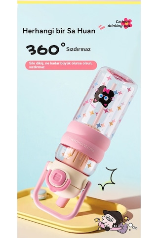 Jian Fan Plastik Su Bardağı Karikatür Saman Bardağı Pembe