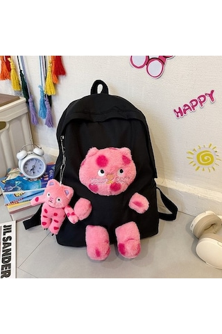 Sevimli Bebek Kedi Çok Yönlü Kız Sırt Çantası Kişiselleştirilmiş Peluş Bebek Çocuk Küçük Sırt Çantası 8999 Siyah - Sarı