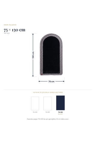 Merplush Mihraplı Peluş Seccade 75x130 Cm Süet Taban Yıkanabilir Yumuşak Namaz Halısı Siyah - Gri