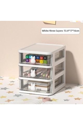 Beyaz Tavşan Üç Katlı 45 Adet Çekmeceli Çok Katlı Plastik Depolama Dolabı A