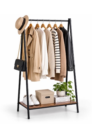 Raflı Vestiyer Askılık Metal Elbise Askılığı Açık Gardırop Kıyafet Askısı Siyah 80x37,5x150 Cm
