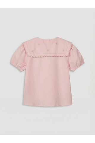 LC Waikiki Lcw Kids Pembe Nakışlı Kısa Kollu Kız Çocuk Gömlek Pınk