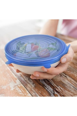 Qingmipy 6 Parça Yeniden Kullanılabilir Silikon Streç Kapak, Mutfak Saklama Ve Taze Tutma Çözümü Mavi