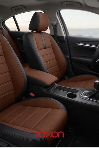 Neptun Plus Serisi Tay Tüyü Kumaş Oto Koltuk Kılıfı Tam Set Airbag Uyumlu Lüks Araç Koltuk Kılıfı Kahverengi Siyah