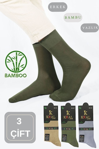 Kral Socks Bambu Erkek Soket Düz Uzun Klasik Yazlık Dikişsiz 3'lü Set Gri