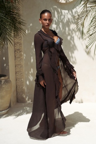 Freya Kahve Uzun Elbise Kahve