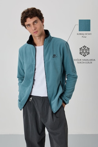 Tommy Life Mint Yeşili Yazı Nakışlı Dik Yaka Fermuarlı Standart Kalıp Erkek Sweatshirt Polar - 87992 Mint Yeşili