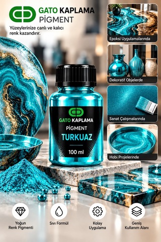 Gato Kaplama Solvent Bazlı Transparan Sıvı Pigment Boya 100 Ml Turkuaz Renk Renklendirici