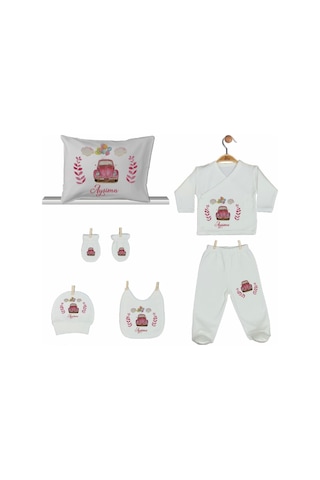 Pia Baby Gl 2010 İsme Özel Arabalı Yastık Zıbın Set Krem