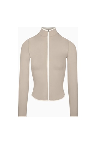 Because Of Alice Base Contrast Trim Zip Up Jacket Şekillendirici Kontrast Detaylı Kadın Ceket Bej