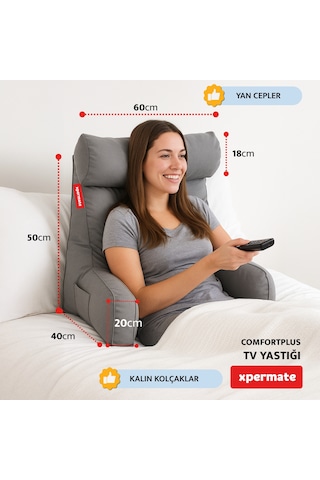 Xpermate Comfortplus Tv Kollu Sırt Destek Üçgen Yastık Gri