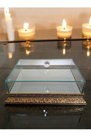 İsteme Söz Nişan Çikolata Çeyiz Kutusu 20 30 Ahşap Kenar Aynalı Taban Cam Kutu