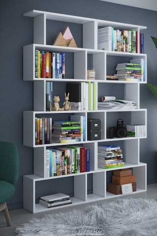 Dekorfim DF07103B 6 Raflı Çift Modül Zigzag Kitaplık Çalışma Odası Ofis Kitaplık