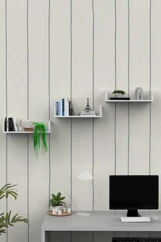 Beyaz Ahşap Dekoratif Duvar Rafı Üçlü Beyaz