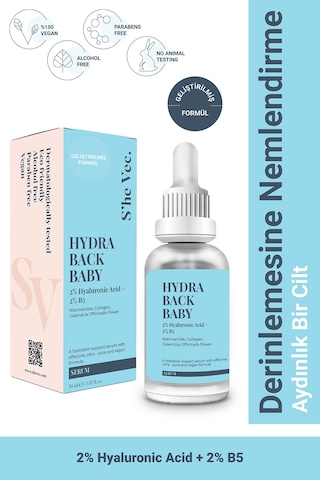 She Vec Hydra Back Baby Hyaluronik Asit Yoğun Nemlendirici ve Dolgunlaştırıcı Serum 30 ML