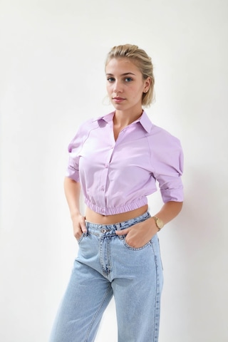 Vitrin Beli Lastikli Crop Gömlek LİLA