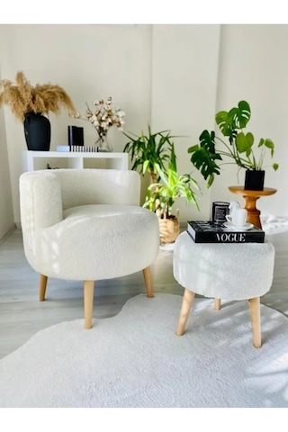 Çay Seti Tekli Koltuk Berjer Ve Puf Takımı Salon, Balkon, Ofis Krem