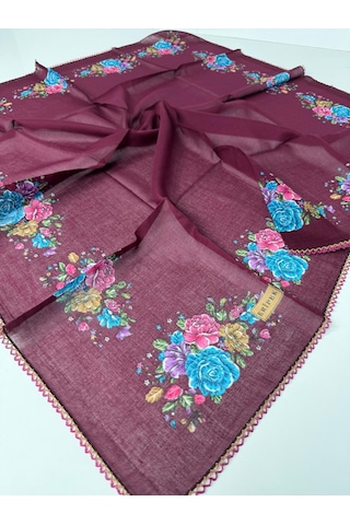 Eripek Oyalı Organik Pamuklu Yazma - 06084 Bordo