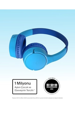 Belkin Soundform Mini Çocuk Kablosuz Kulaklık Mavi Dahili Mikrofon, 30 Saat Çalma, Eğlenceli Çıkartmalar, Apple iPhone Uyumlu, Apple İpad Uyumlu Ve Samsung Galaxy Uyumlu