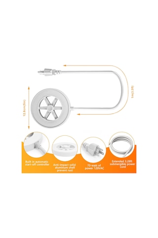 Xindoker 70w Otomatik Sıcaklık Kontrollü Kuş Banyosu Isıtıcı - Kışlık Dış Mekan Buz Çözücü - 1 Metre Kablolu Amerika Standartı