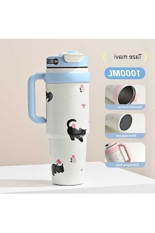 Pazly Yavru Termos Saman Mavi Mavi Mac Kedi Jian Fincan Fan Büyük Ls Mavi