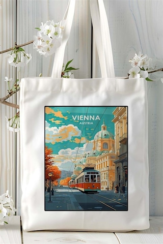 Art Hediye Vienna Baskılı Bez Çanta Omuz Çantası Kişiye Özel Desen 2 Çok Renkli