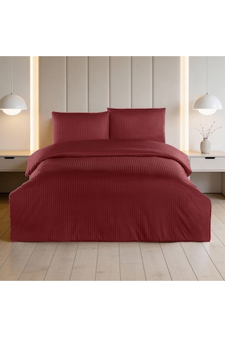 Linestyle Çift Kişilik %100 Pamuk Saten 90 Tel Nevresim Seti Bordo 3 Parça