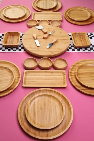 Atbyhome Bambu Sense 6 Kişilik 27 Parça Doğal Bambu Kahvaltı Takımı Kahvaltı Seti Sunum Seti Bambu