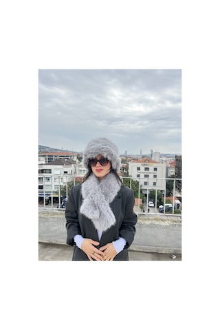 Mollycrush Kadın Suni Kürk Şapka Ve Atkı Seti Yumuşak Dokulu, Soğuk Havalar İçin Lüks & Şık Görünüm Gri