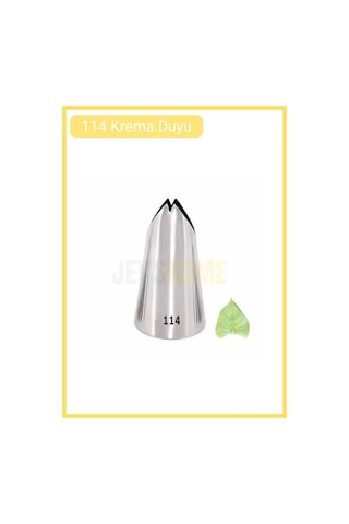 114 Yaprak Desen Krema Duyu Büyük Boy Pasta Duyu Paslanmaz Çelik Krema Torbası Ucu 2.5x1.5x4.2 Cm Metalik Gri