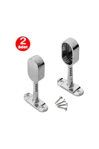 Oval Ayaklı Flanş Dolap İçi Halka Gardrop Elbise Askı Flanşı Boru Tutucu Aparatı -2 Adet Gri
