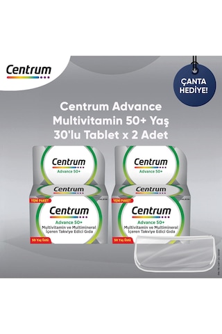 Centrum Advance 50+ Yaş Multivitamin Takviye Edici Gıda 2 x 30 Tablet + Çanta