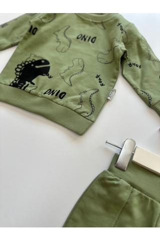 Bellamio Kids Dino Desenli Erkek Bebek Yeşil İkili Takım Yeşil