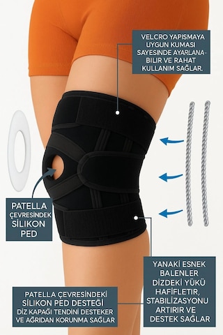 Semel Ayarlanabilir Patella Destekli Ligamentli Menüsküs Çapraz Bağ Koruma Spor Koşu İçin Silikonlu Dizlik Çok Renkli