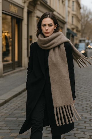 Kadın Püskül Detay Atkı Omuz Şalı 40x200 Cm 1295 Vizon Vizon