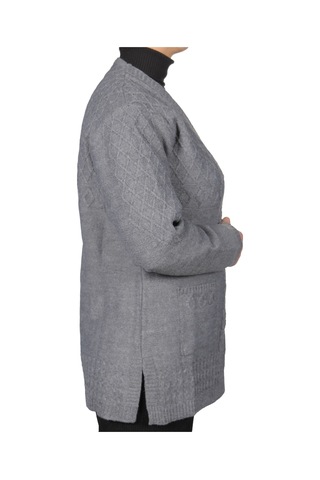 Fresh & Moda Kadın Gri Düğmeli Kısa Hırka 001
