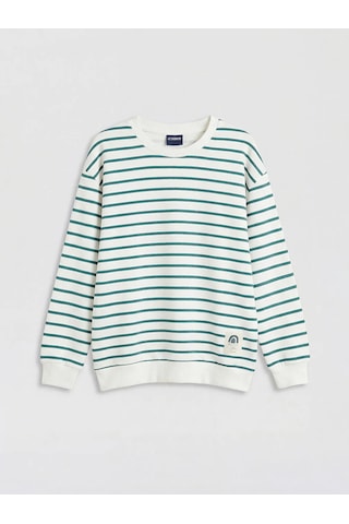 Lc Waikiki Yeşil Bisiklet Yaka Çizgili Erkek Çocuk Sweatshirt YESIL