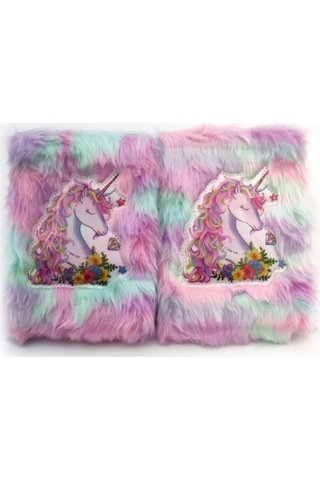 Çiçekli Unicorn Tasarımlı Peluş Hatıra Defteri Çok Renkli