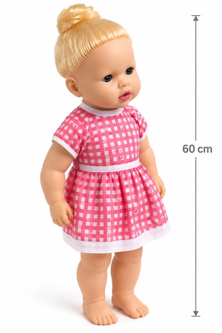 60 Cm Konuşan Bebek Pembe Kareli Elbiseli Gerçekçi Oyuncak Bebek 001
