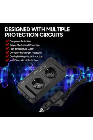 200w Güç İnvertörü Taşınabilir Dc 12v'den Ac 110v'a Araç İnvertörü Güç Dönüştürücü Transformatör, Araç Rv İçin Çift Priz Ve Usb Portları İle