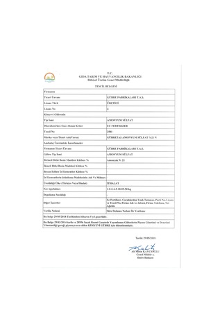 Gübretaş Amonyüm Sülfat %21 Azot Kükürt Şeker Çim Gübresi 50 KG