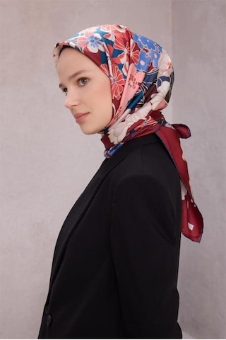 Belli Tivil Saf İpek Eşarp 4220 - 36 Koyu Bordo Çiçek Desen Bordo