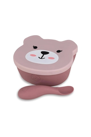 Tum Tum Silikon Vakumlu, Kapaklı Kase ve Kaşık Seti - Betsy Bear